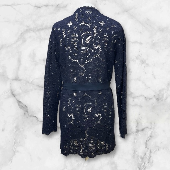 Carolina Herrera Belted Lace Cardigan Navy Blue Women's Sz M - Picture 4 of 7